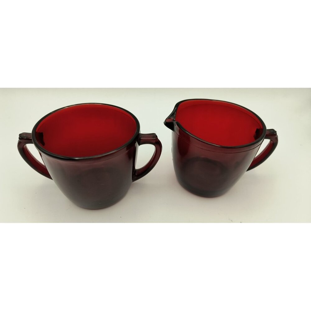 Vintage Anchor Hocking Ruby Red Glass Creamer & Sugar Bowl Set